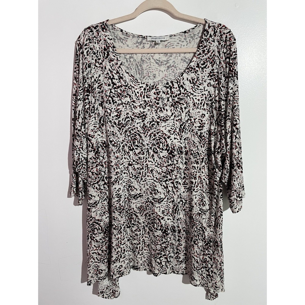 Rose & Olive Tunic Top 3X Abstract Artsy Stretch Brunch Office Travel Modest
